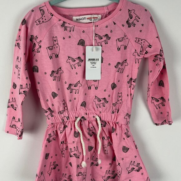 Minoti Baby Toddler Dress Size 9-12M Pink Long Sleeve Raglan 100% Cotton - Picture 1 of 7